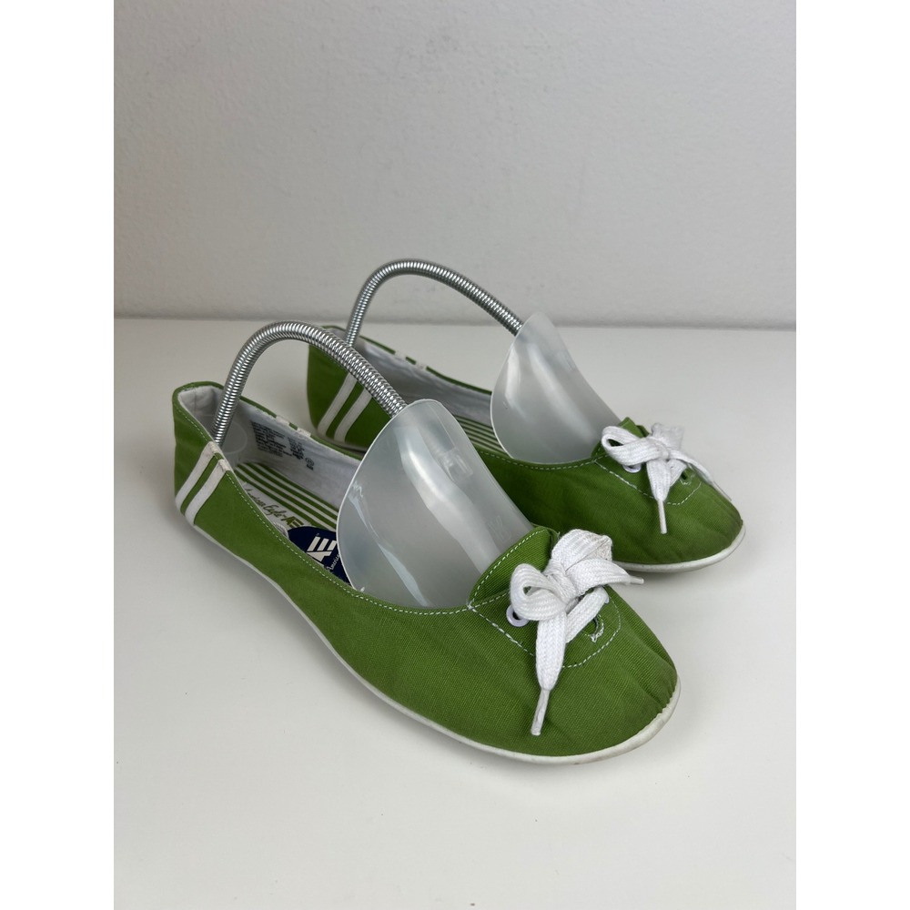 American Eagle Green Canvas Ballet Flats Bow Slip On Casual Shoes Y2K US 11 - Picture 1 of 6
